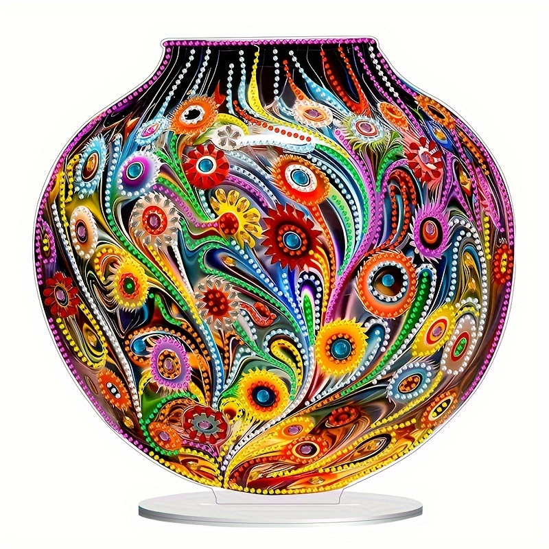 

Colorful Floral Vase Diy 5d Diamond Painting Art Decor, Acrylic Gemstone Mosaic Craft Kit For Tabletop Decoration, Bedroom & Dining Room Decorative Artwork With Gift Box