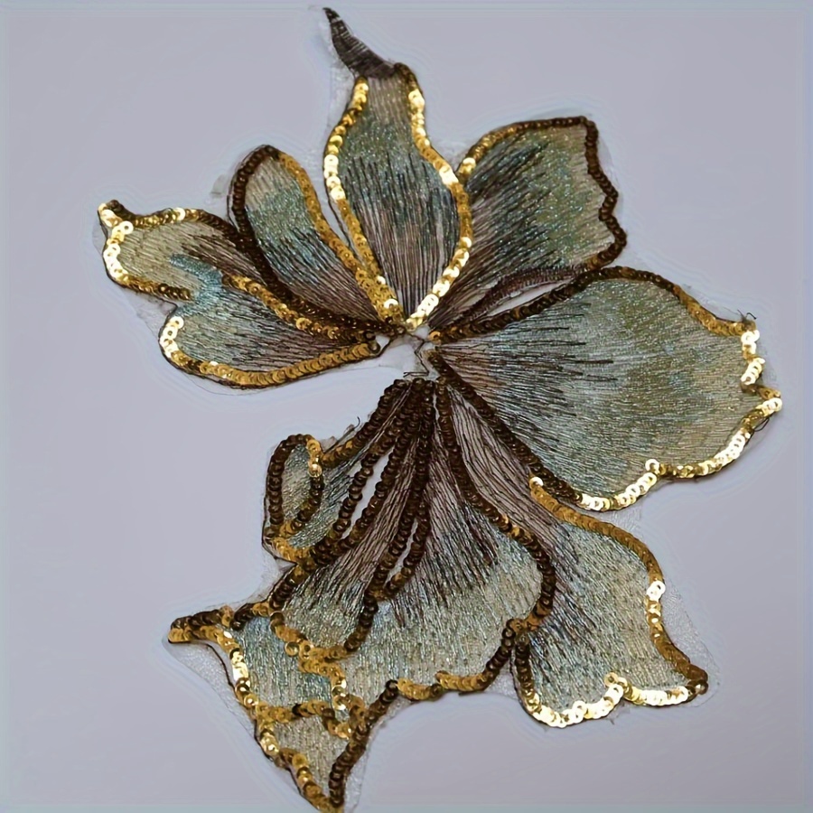 2 Red And Golden Sequin Flower Embroidered Lace Applique Patches
