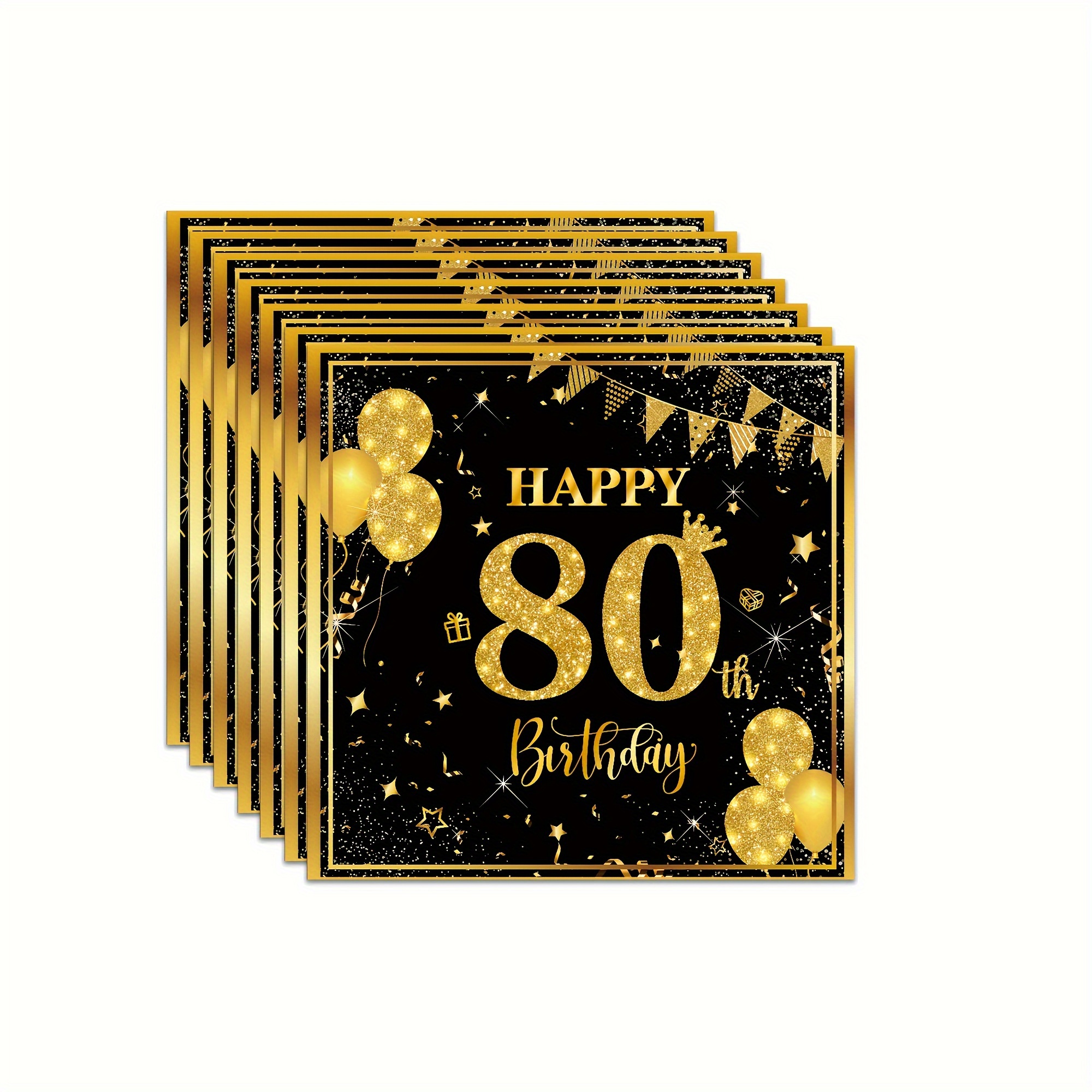 Image of 20pcs Of Black And Napkins, Disposable Party Napkins With Golden Balloons And Shiny Golden Borders, Suitable For Weddings And Birthday Parties