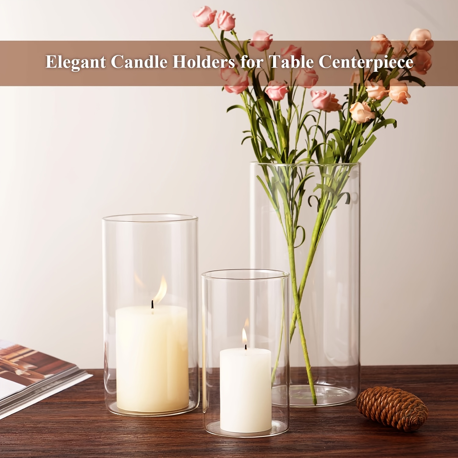 E-shop Glaszylinder-Vasenset im Bohemian-Stil, dekorative transparente Vase, Glaszylinder-Vasenset, Sturmglocken-Kerzenhalter aus Glas, schwebender