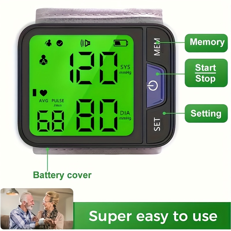  portable wrist blood pressure monitor with voice large tricolor display digital automatic cuff memory storage battery operated   carrying case batteries not included blood pressure monitor for home Product details 3