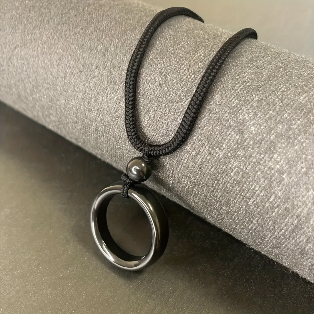 Men's Black Agate Ring Design Pendant Necklace, Elegant Gift