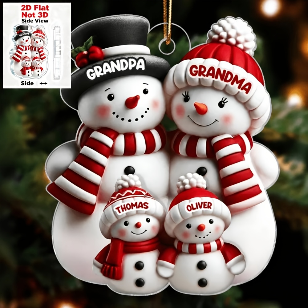TEMU Adornos Navideños de Árbol Familiar Retro Personalizados en 2D - Placas de de 2D -/Números, Diseño Familiar para Decoraciones Navideñas, Regalo