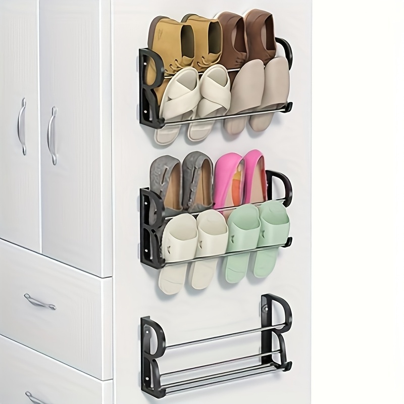 

3pcs Wall Mounted Shoe Racks, No-drill Sticky Mounts, Stainless Steel Shoe Organizer Shelf For & Display, Fits Multiple Shoe Types (slippers, Loafers, Flats), Shoe Storage Organizer, Mounted