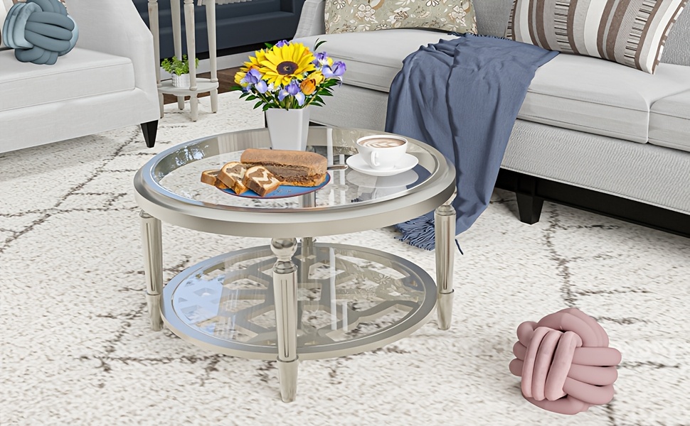 COSIEST Modern Coffee Table - Home Decor End Table - with Tempered Glass Top, Light Side Table End Table, Living Room, Sofa, Furniture