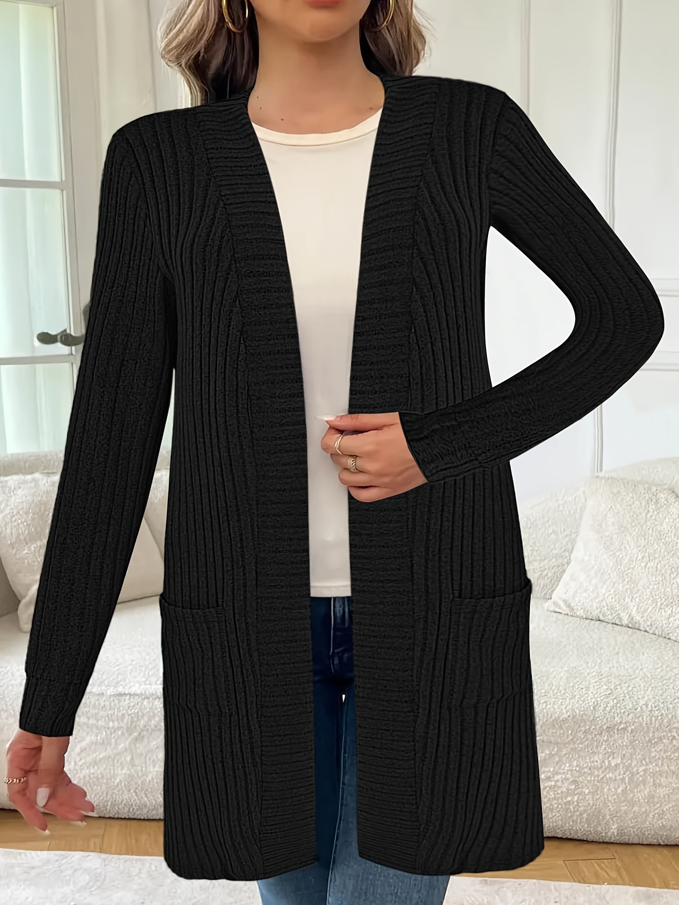women's elegant long sleeve knit cardigan coat pockets Temu