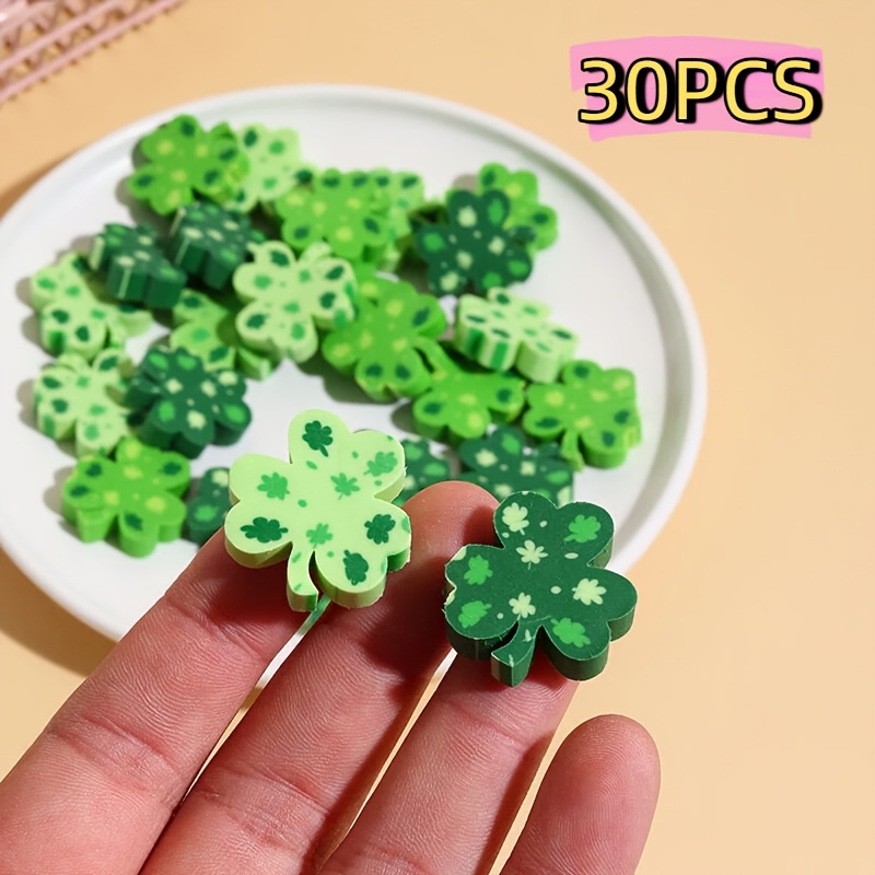 Image of 30pcs Of Clover Erasers, Random Cartoon Patterns, Suitable For School, Office And Home Use, Fun Stationery, Learning Accessories, Classroom Rewards, Durable Materials, Holiday Gifts