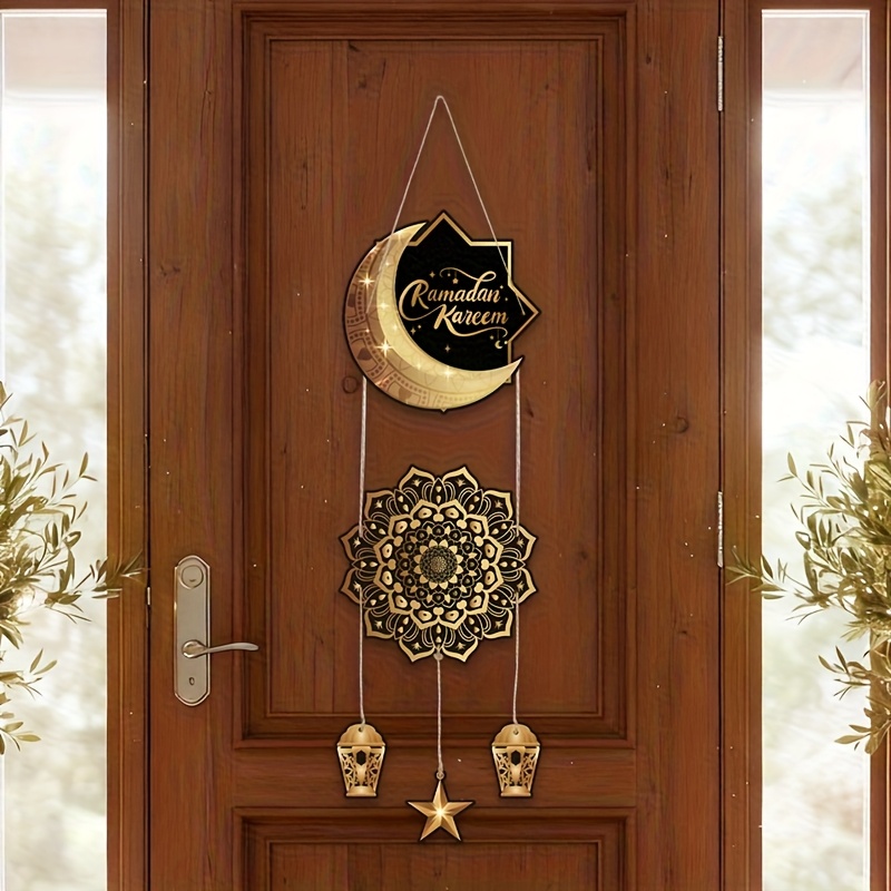 1 Set, Pendants, Drops And Finials, Door Hanging for Ramadan Kareem, Black And Golden Moon Star Design Paper Door Decoration, Eid Mubarak Decoration for The Home, Gifts for Ramadan Mubarak And Eid Al-Fitr, Party Decoration for Ramadan Kareem
