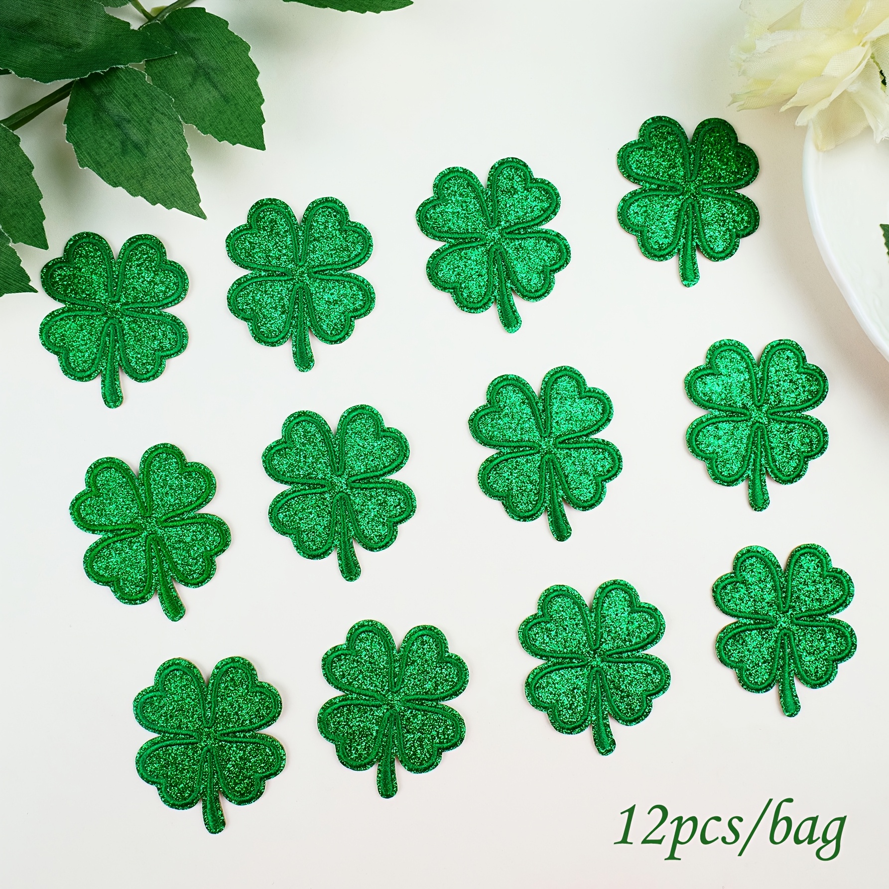 Image of 12 4 - Leaf Clover Pattern Iron - On Patches, Sewing And Embroidery Diy Patches For Clothes, Shoes, Bags, Hats, Jeans Accessories