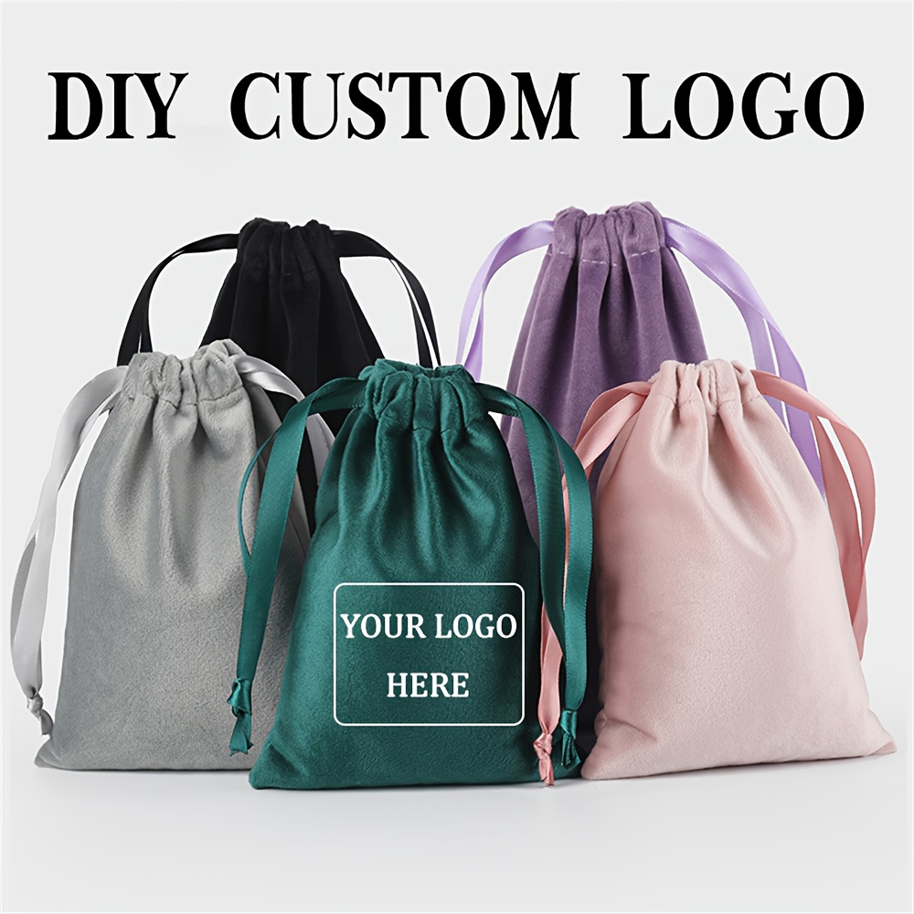 Custom Logo Velvet Drawstring Bags Set of 20