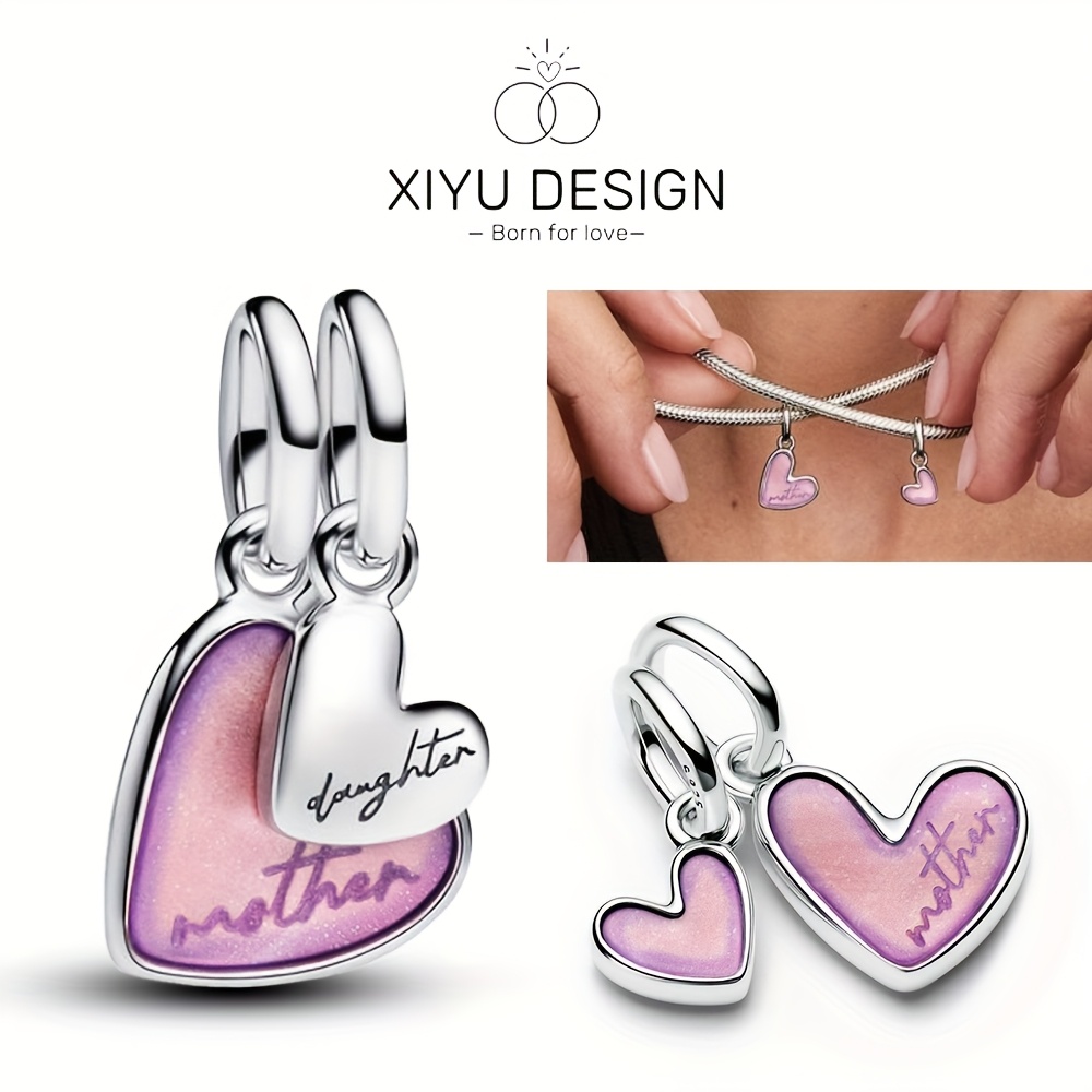 TEMU A Set Of 2 Pendants Made From S925 Pure Silver, Designed For , Featuring Separable Pink And Purple Beads Along With 'love Mom Daughter' Charms,