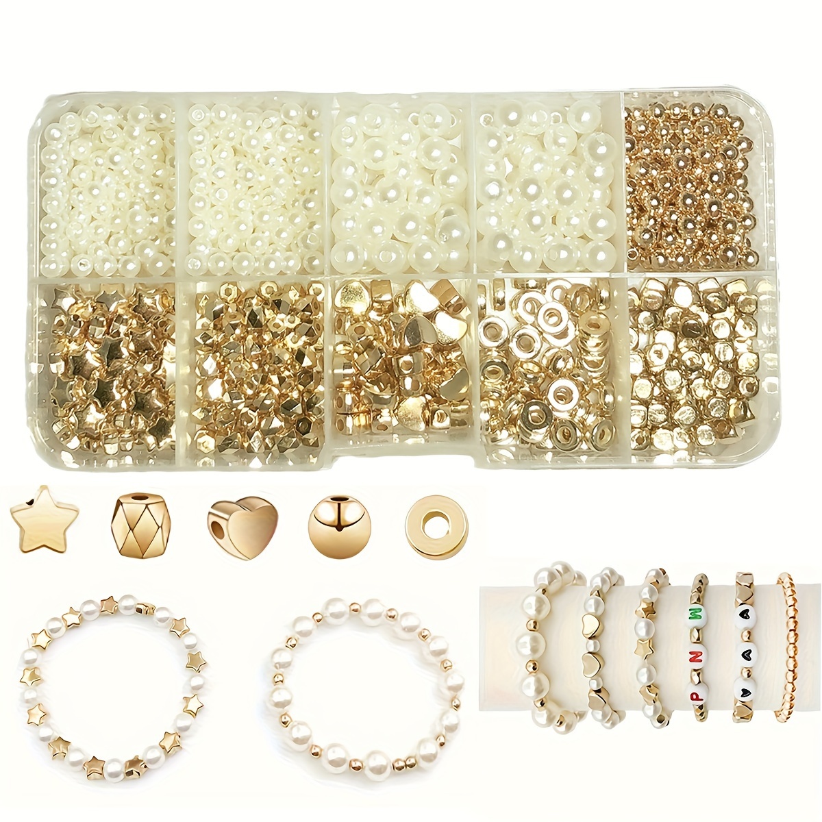 

bead Bonanza" Elegant 650-piece Acrylic Bead Set - White Star & Heart Shapes, Polished Finish For Diy Bracelets, Necklaces, Waist Chains & Phone Charms