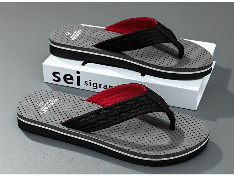 mens casual flip flops non slip eva sole durable fabric upper adjustable strap for outdoor beach summer   with red accents summer footwear adjustable strap sandals eva sole sandals Product details 10