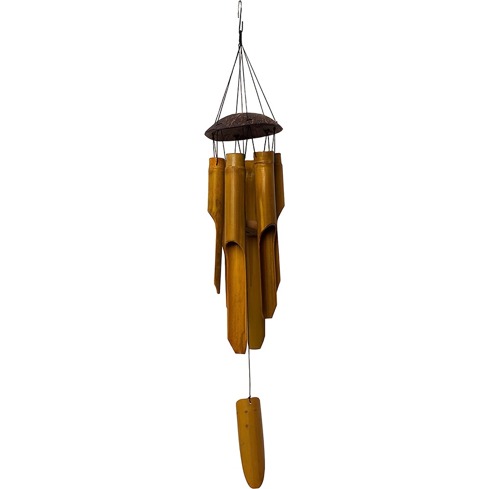 Image of Natural Bamboo & Coconut Wind Chime - Outdoor/ Wind- Soothing Decor With Bamboo Tubes & Coconut Shell Beads, Hanging Wind Chimes Suitable For, Balcony, Zen Garden Decoration