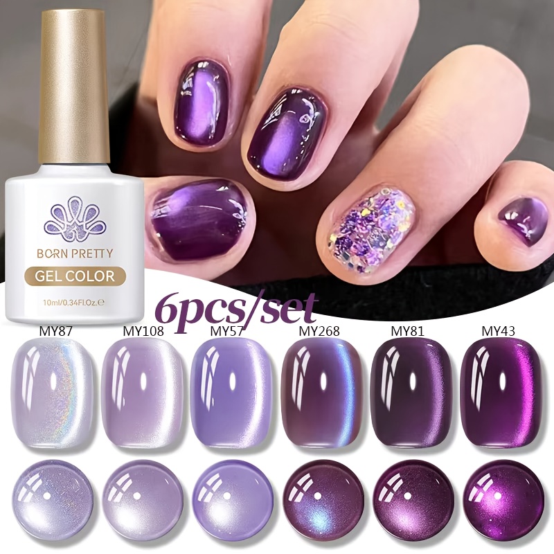 TEMU Born Pretty 6pcs 10ml Purple Nail Polish Set Nail Polish 6-color Set Long-lasting Women's Nail Art Tools