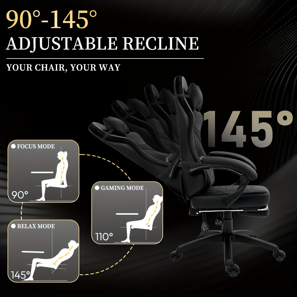 Ergonomic High-Back Gaming Chair with Adjustable Footrest Massage Lumbar  Support 300LBS Capacity Leather Office Chair, Pocketed Spring Cushio