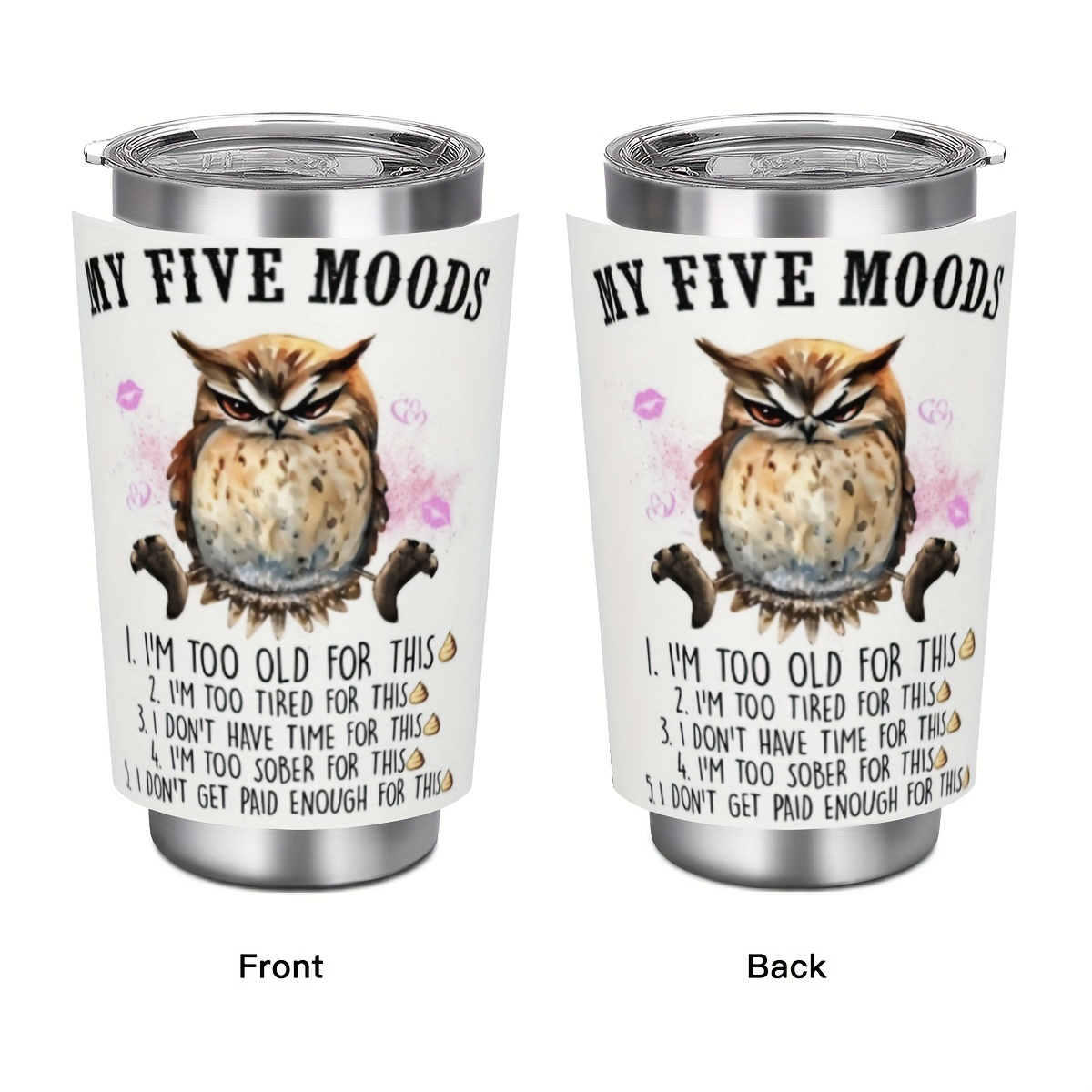 

20oz Stainless Steel Tumbler With Lid - My 5 Moods Print, Double Wall Vacuum Insulated Travel Mug, Hand Wash Only, Reusable Multipurpose Cup, Ideal Gift For Parents, Relatives, And Friends (1pc)