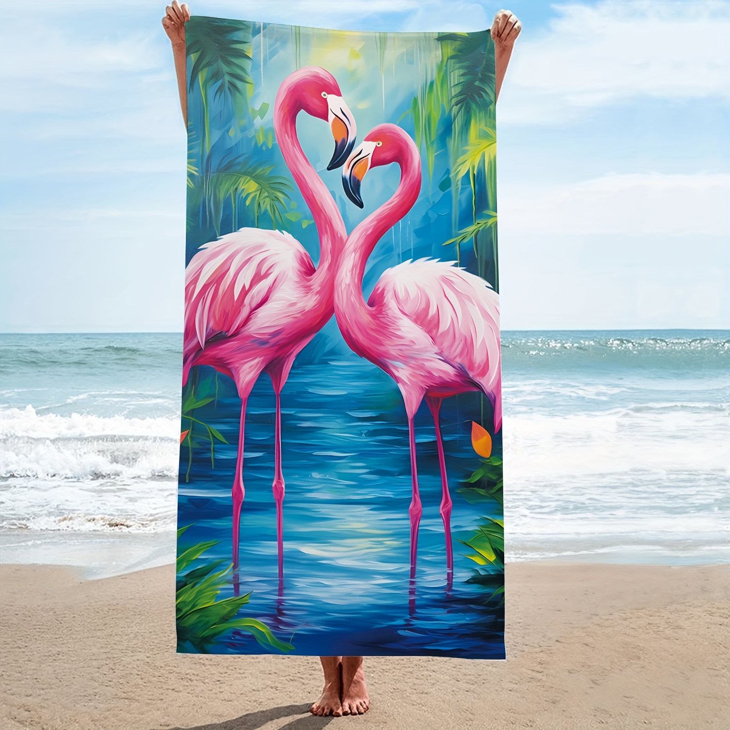 

1pc Flamingo Microfiber Oversized Beach Towel, Durable Quick Drying Sunscreen Washable Bath Towel, Summer Beach Camping Swimming Pool Travel Essentials