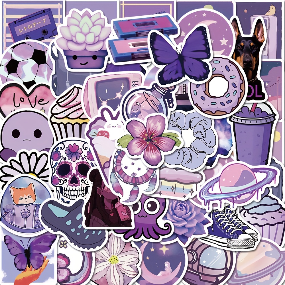 Purple Aesthetics Stickers Pack Cute Cartoon Vinyl - Temu