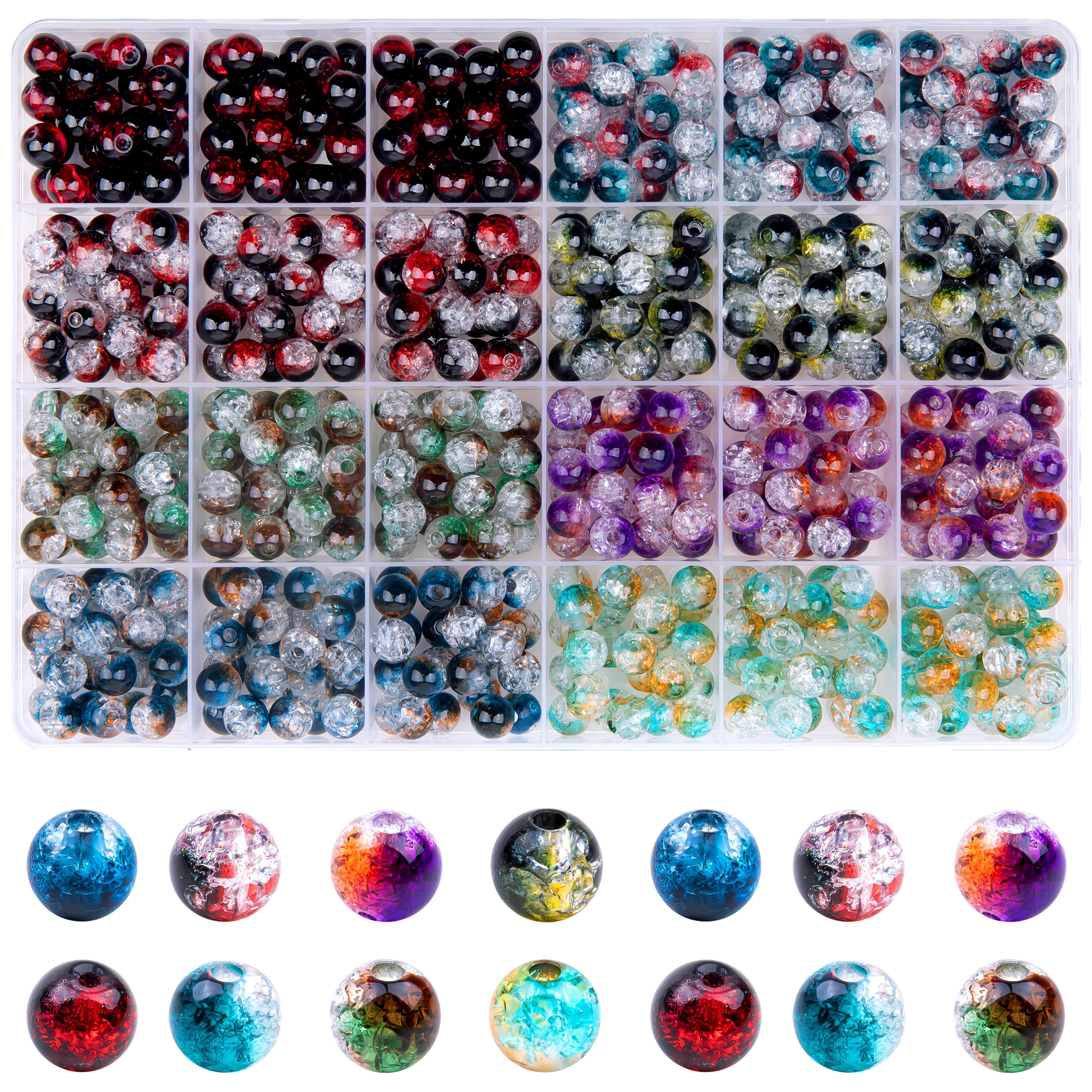 TEMU Perles de verre pour la fabrication de bijoux, 480pcs + Kit de fabrication de bracelets de perles de verre cristal rondes à 24 grilles de 8 mm,