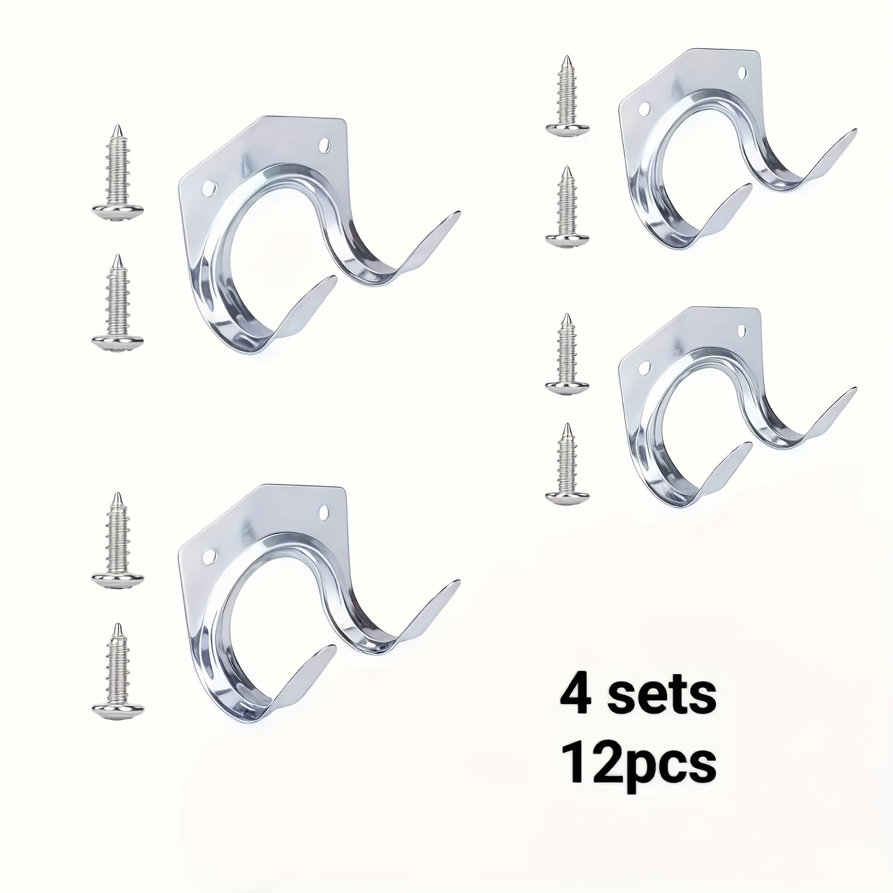 TEMU 12pcs Heavy-duty Metal Wall-mounted Tool Rack Set - Includes 4 Hooks And 8 Screws, Double-hook Gardening Tool Organizer, Suitable For Shovels,