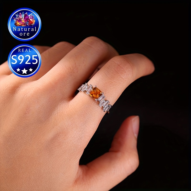 S925 Silver Yellow Gemstone Ring in Gift Box