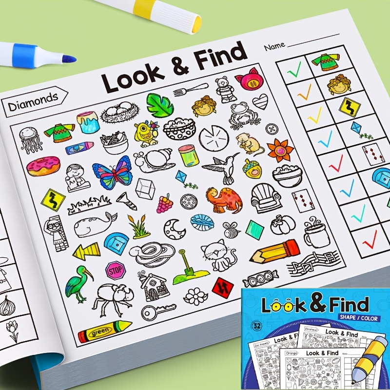 E-shop Schau und Aktivitätsbuch für Kinder, Formen zur visuellen Entdeckung, Verbessere die Beobachtungsfähigkeiten, Pädagogisches Puzzle-Arbeitsbuch,
