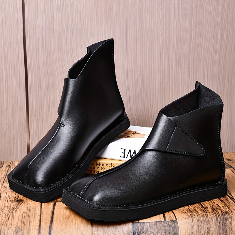 2025 New Handmade Shoes British Style Thick-Soled Chelsea Boots Men'S Trendy Boots Square Toe High-Top Short Boots Large Size Shoes