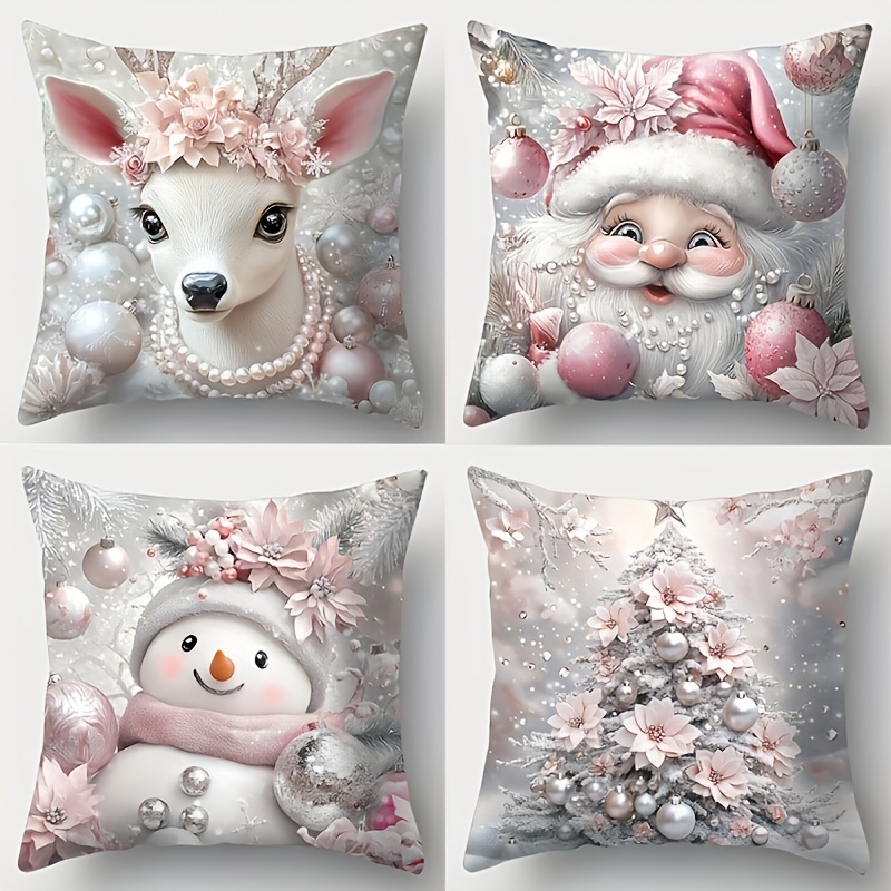 

4pcs Christmas Pillowcase, And Snowman Pattern, Washable, 18x18 - Suitable For , Car, Bedroom, Sofa, And - Not Included