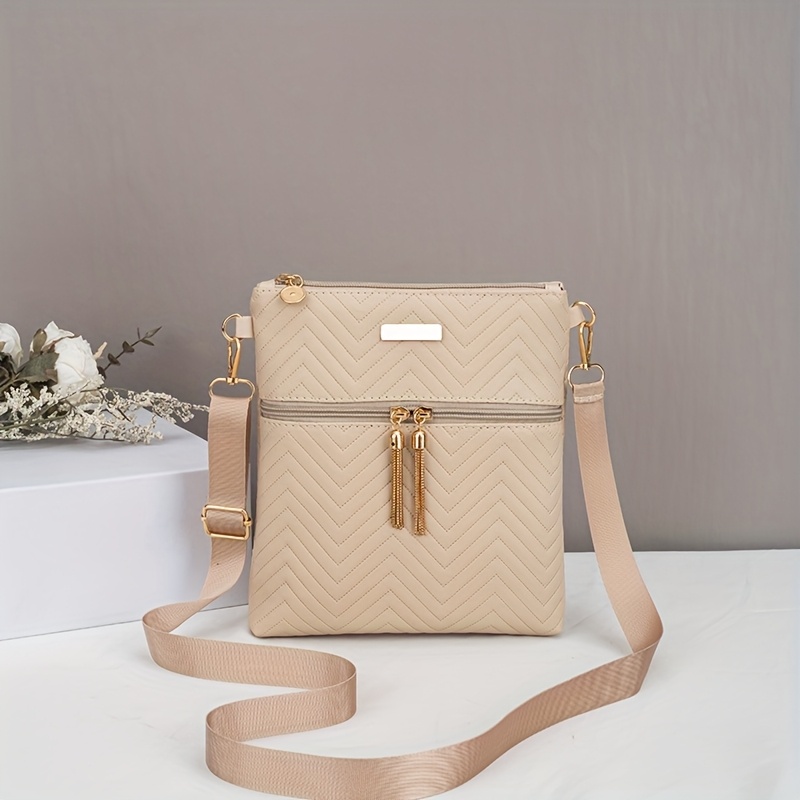 Fashionable Dual Zipper Tassel Decorative Multifunctional Shoulder Bag, Crossbody Bag
