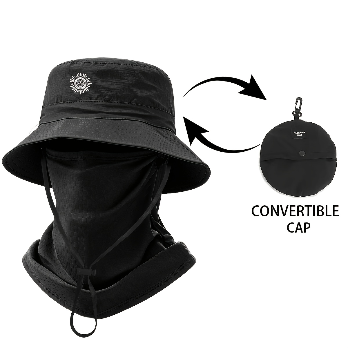 TEMU Ensemble 2 pièces Chapeau de pêcheur à large bord pour homme, nouveau, d'extérieur, avec masque facial respirant, 1 chapeau et 1 masque, badge