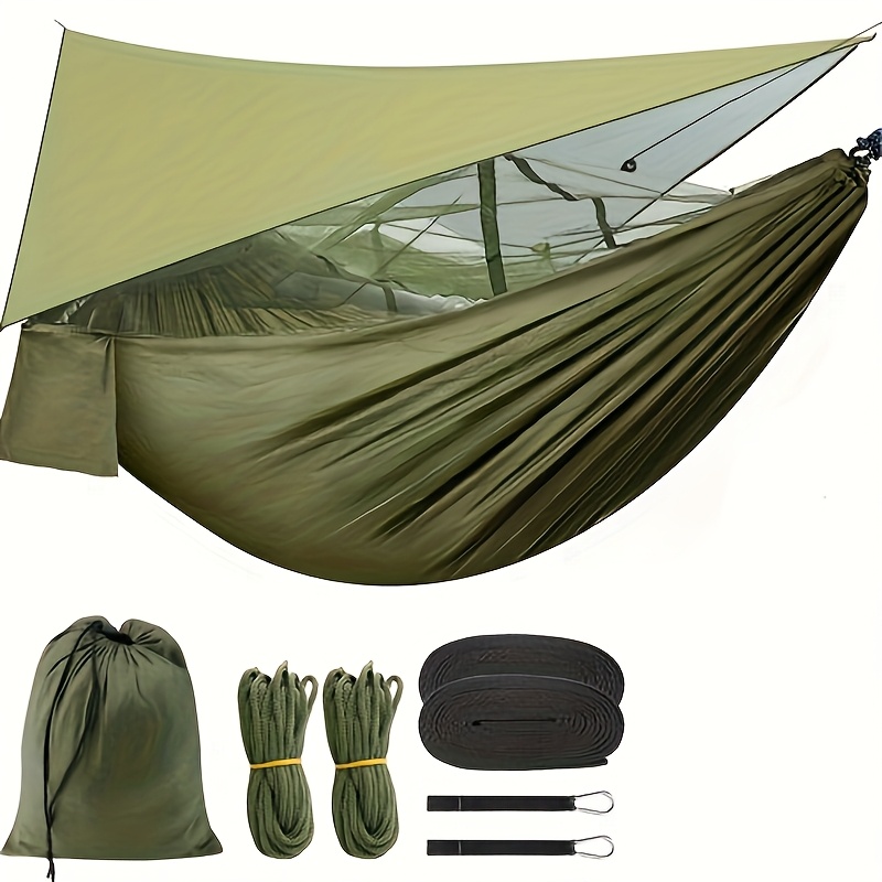 Image of Ultralight Camping Hammock With Tarp And Net, Portable Single Double Hammock Tent With Tree Strap, Backpacking Hammock With Cover For Hiking Travel, Yard Activities