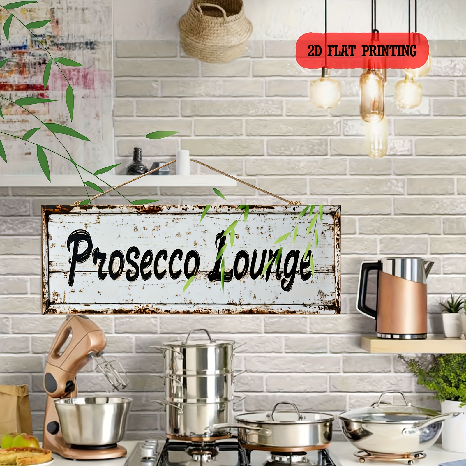 E-shop 2D-flaches, Vintage-Wandschild mit Prosecco-Thema – Holzschild geeignet für , Café & Büro, HD-UV-gedrucktes, lichtbeständiges Paneel, einfach