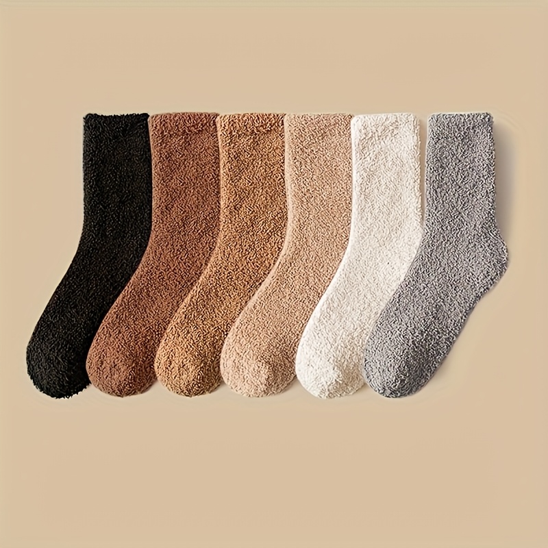 TEMU 4/6 Pairs Women's Mid-length Thermal Socks - Plush Thick Warm Winter Socks For Home, Sleeping, Outdoor & Snow, Soft Polyester Machine Washable