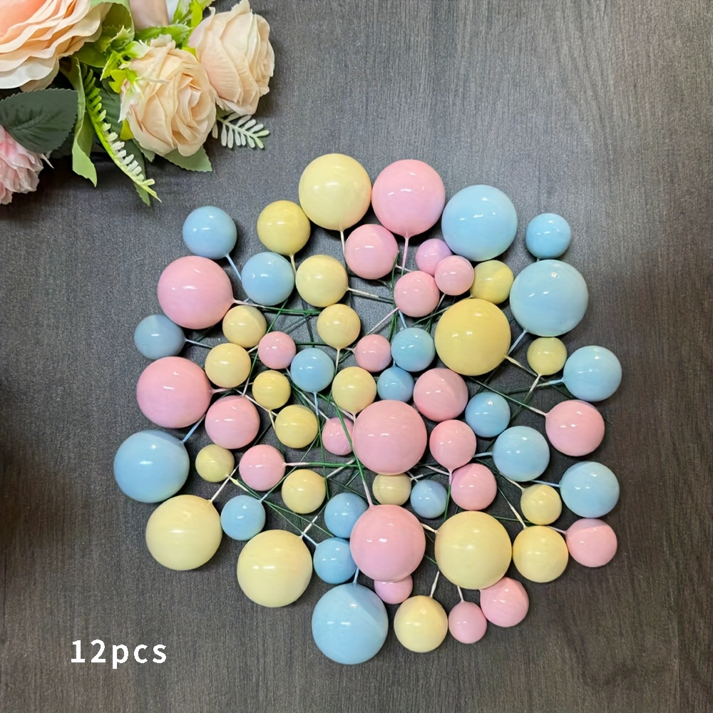 TEMU 12pcs Soft-colored Cake Decoration Balls, Available In 3 Colors: Blue, Pink, And Cream White, Suitable For Cake Topper Decorations At Birthdays,