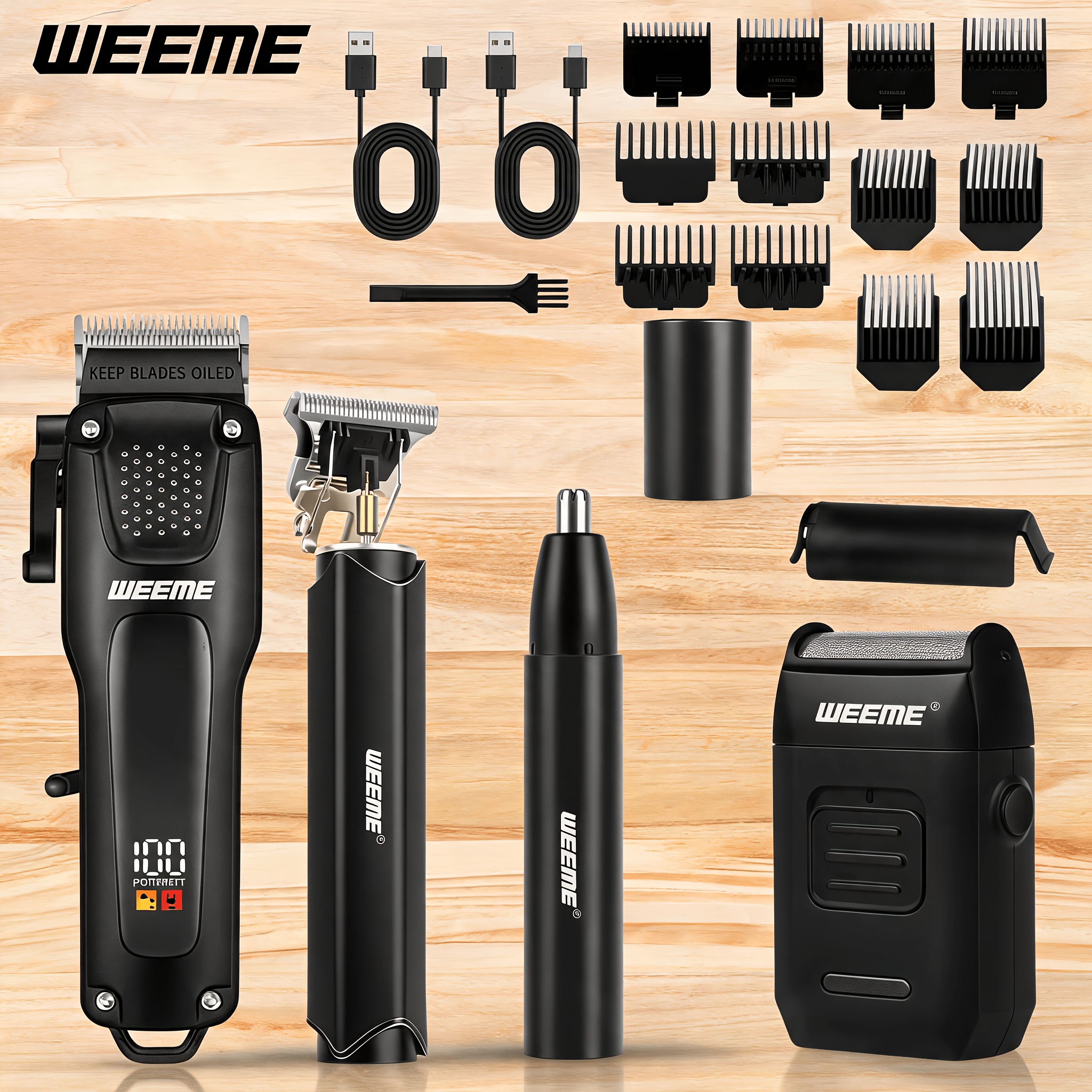TEMU Weeme Cordless Kit, Professional Hair Clipper Set With Trimmer, Usb Rechargeable Mesh Electric Shaver& Nose Hair Trimmer, Portable Barber Tools