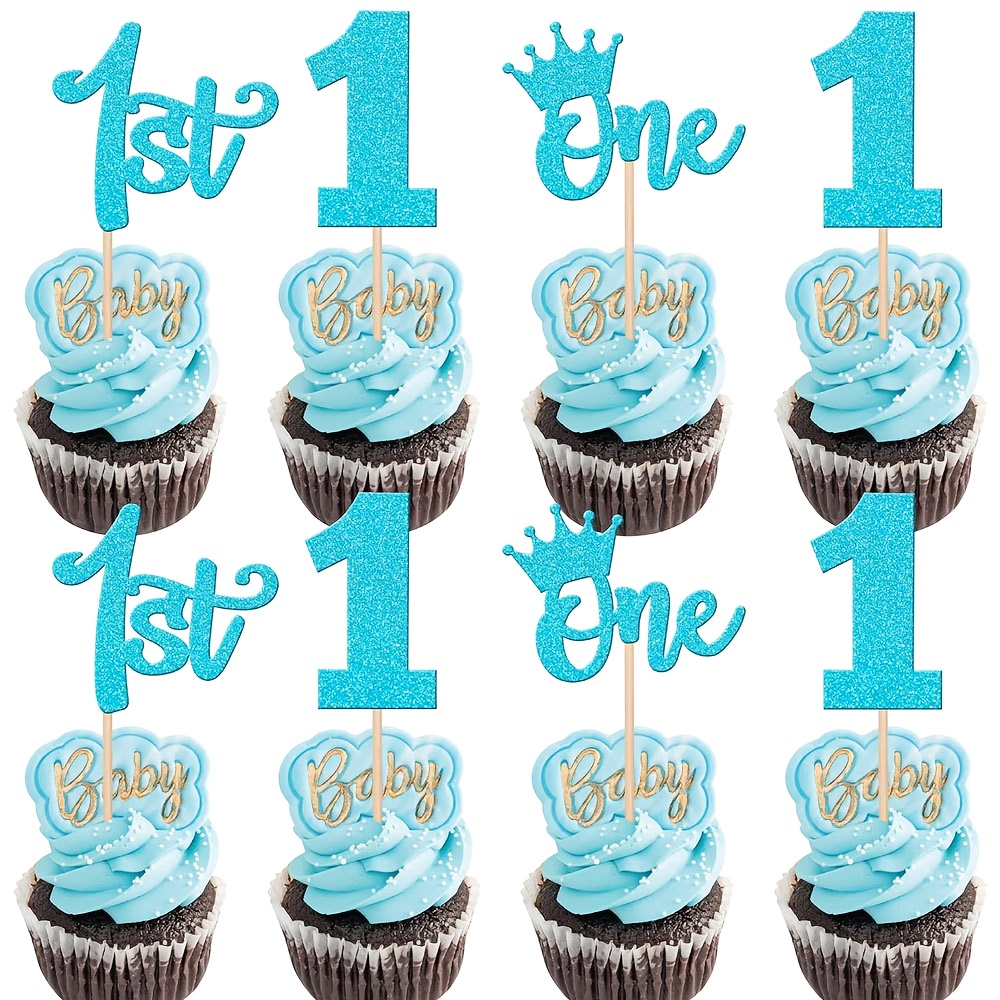 Image of 24pcs 1st Birthday Cupcake Toppers Glitter First Birthday Crown Wild 1 Cupcake Picks For Baby Shower 1st Birthday Anniversary Boho Theme Party Cake Decorations Supplies