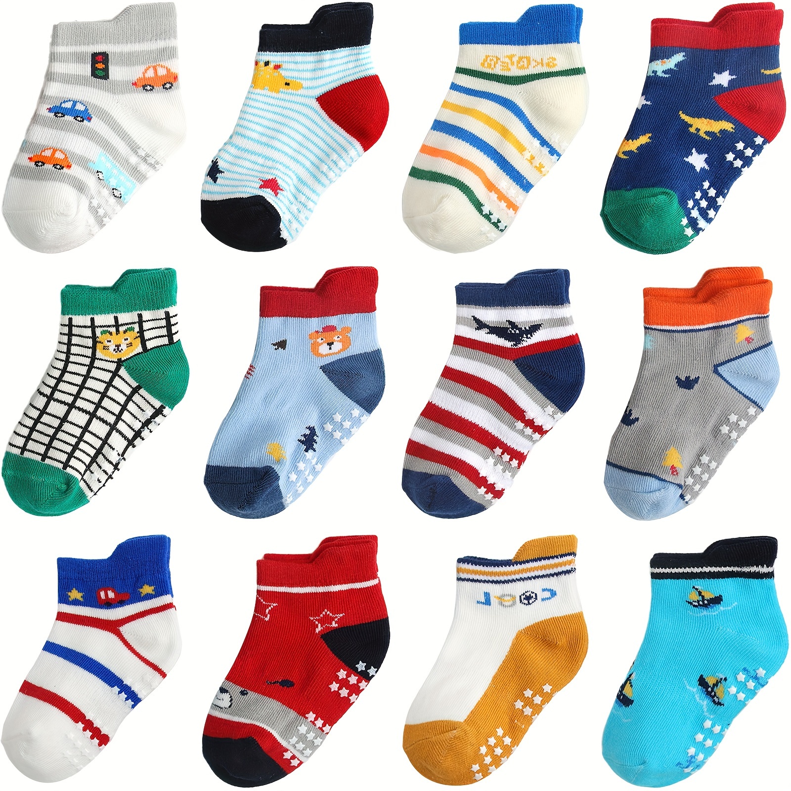 

12 Pairs Of Kid's Cotton Blend Fashion Cute Pattern Low-cut Socks, Comfy Breathable Non-slip Socks For Daily Wearing