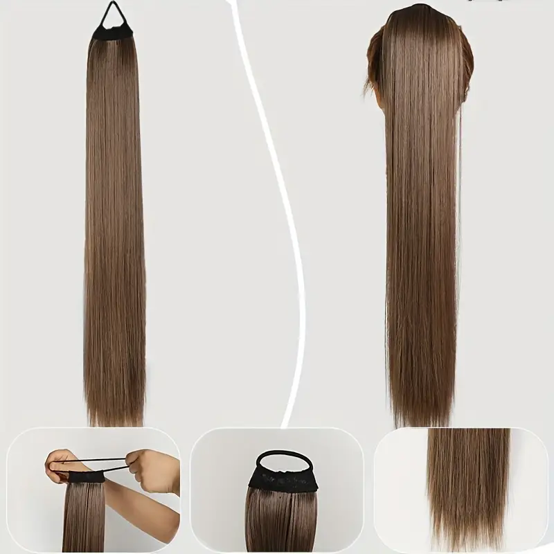 55.88cm long straight synthetic clip-in ponytail extension for women - soft rubber band, natural look, easy to style, everyday or special occasions, ponytail hair extensions details 2