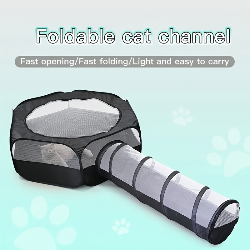 

2-piece Collapsible Cat Tunnel & Play Mat Set - Durable Polyester, Interactive Pet Toy For Cats