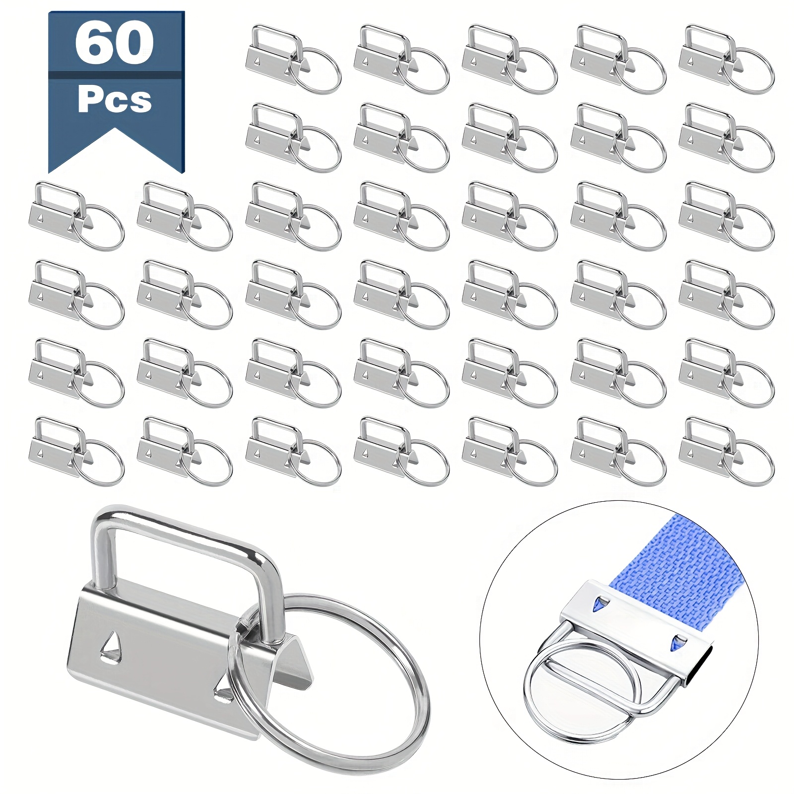 Keychain Hardware Set For Wrist Let, 60pcs 1 Inch Key Fob Keychain With Keychain Rings For Bag Webbing Wrist Lets Lanyards()