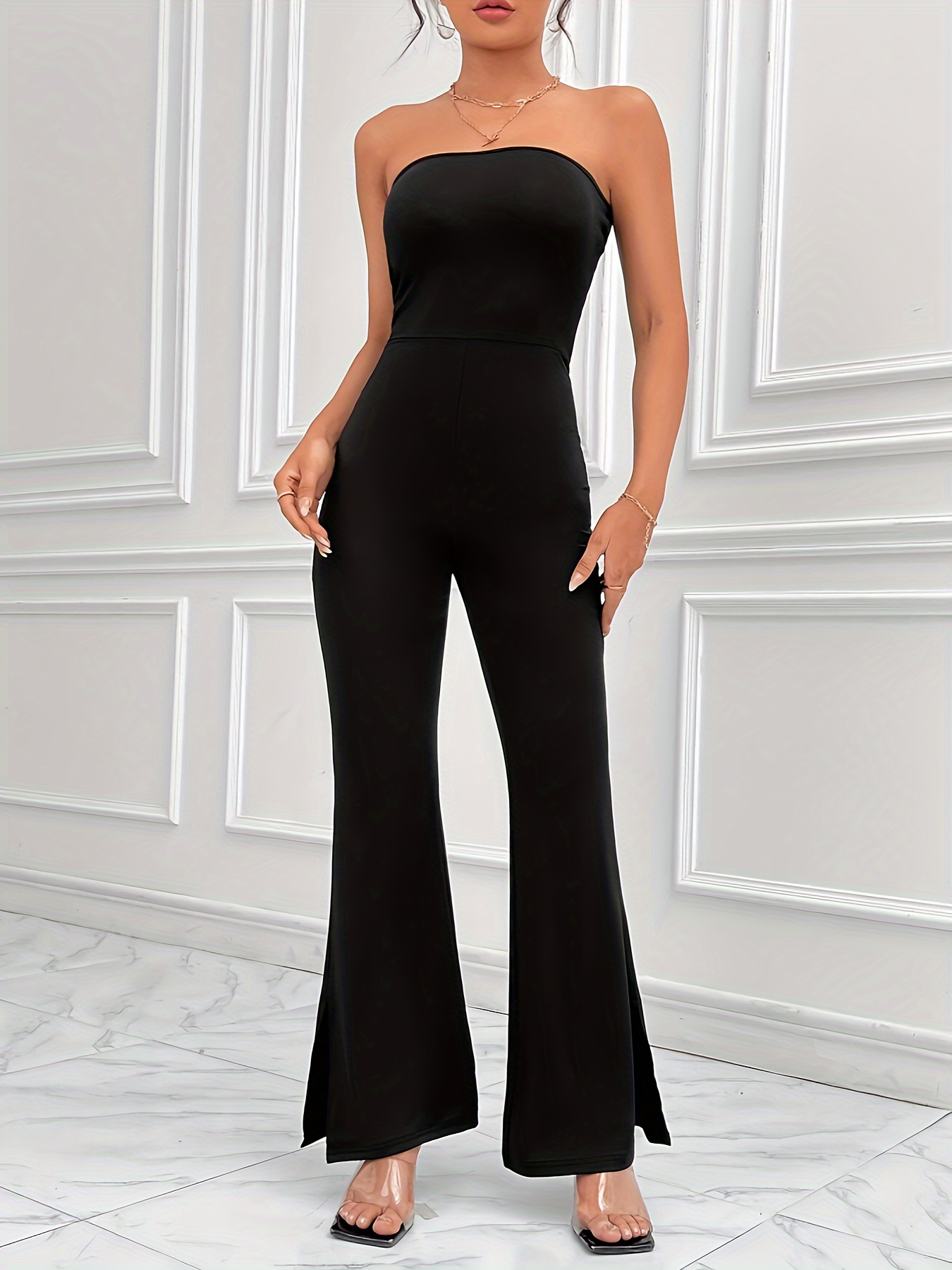 STRAPLESS CASUAL JUMPSUIT in Black