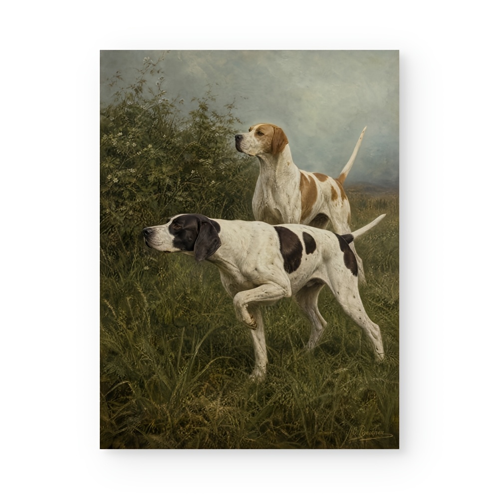 TEMU 2d Flat, 2 Pointer Hunting Dogs Canvas Print Poster - Vintage Suitable For Hunting Decor, Vertical Suitable For Living Room & Office, Rustic