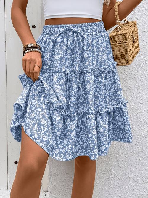 floral tiered ruffle hem skirt seaside vacation dress floral a line skirt for spring and summer