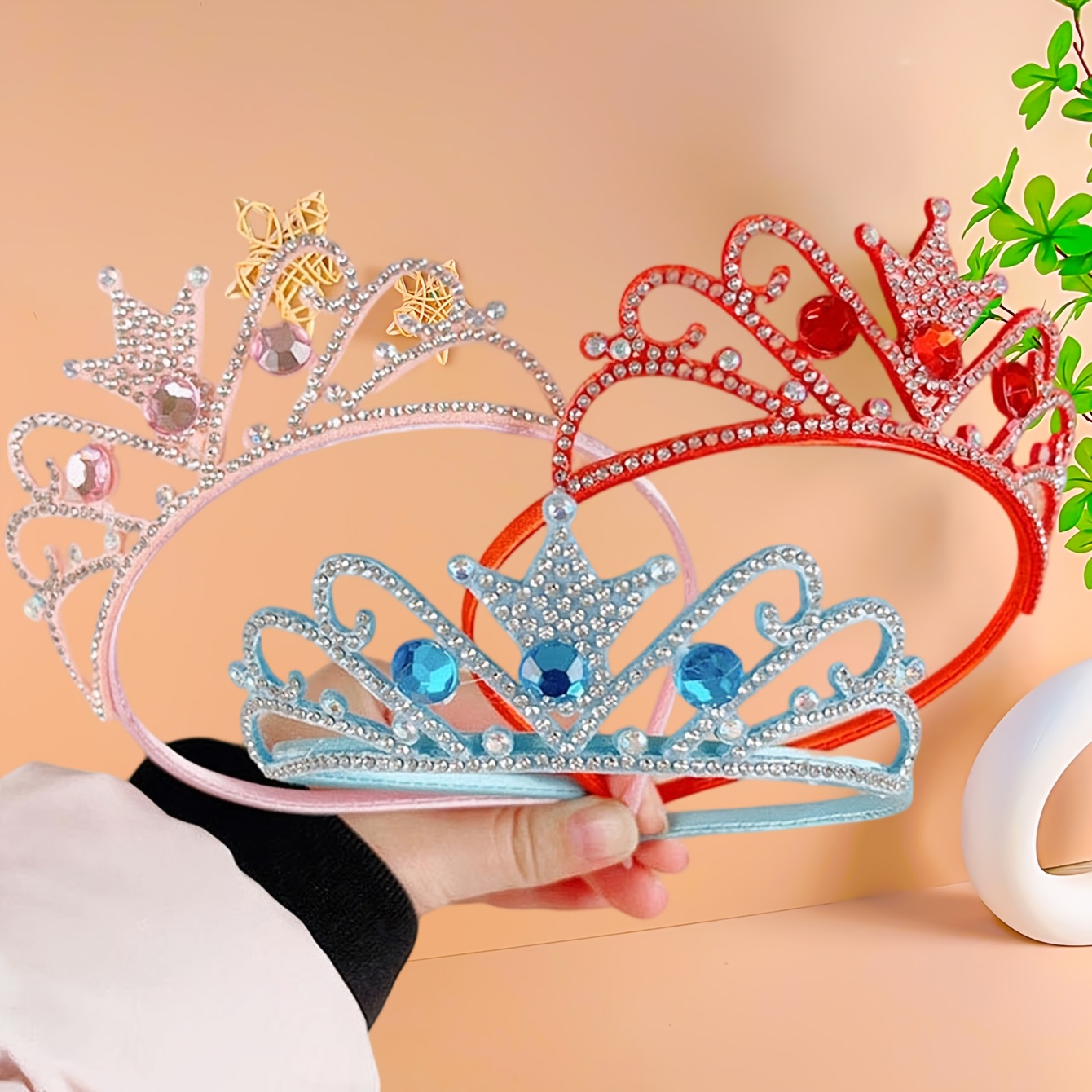 Wedding Princess Imitation Pearl Classic Tiaras Girl Luxurious Birthday Crown Gold Sequin Tiara Crown: Pearl Rhinestone Handmade Headband  main image 2