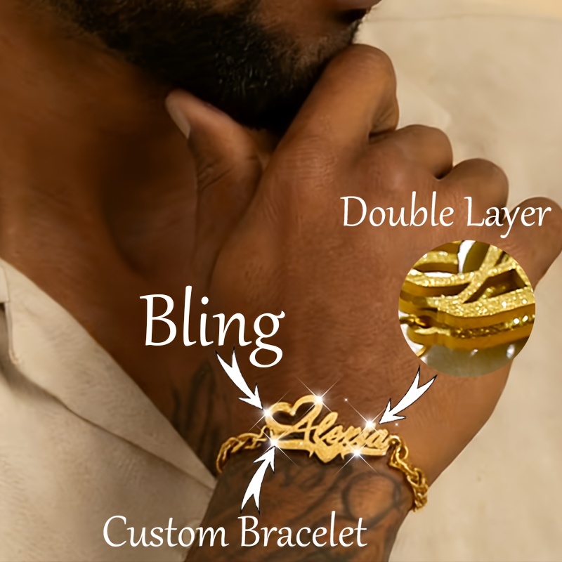 Custom Frosted Name Bracelet, Heart-shaped Couple Gift