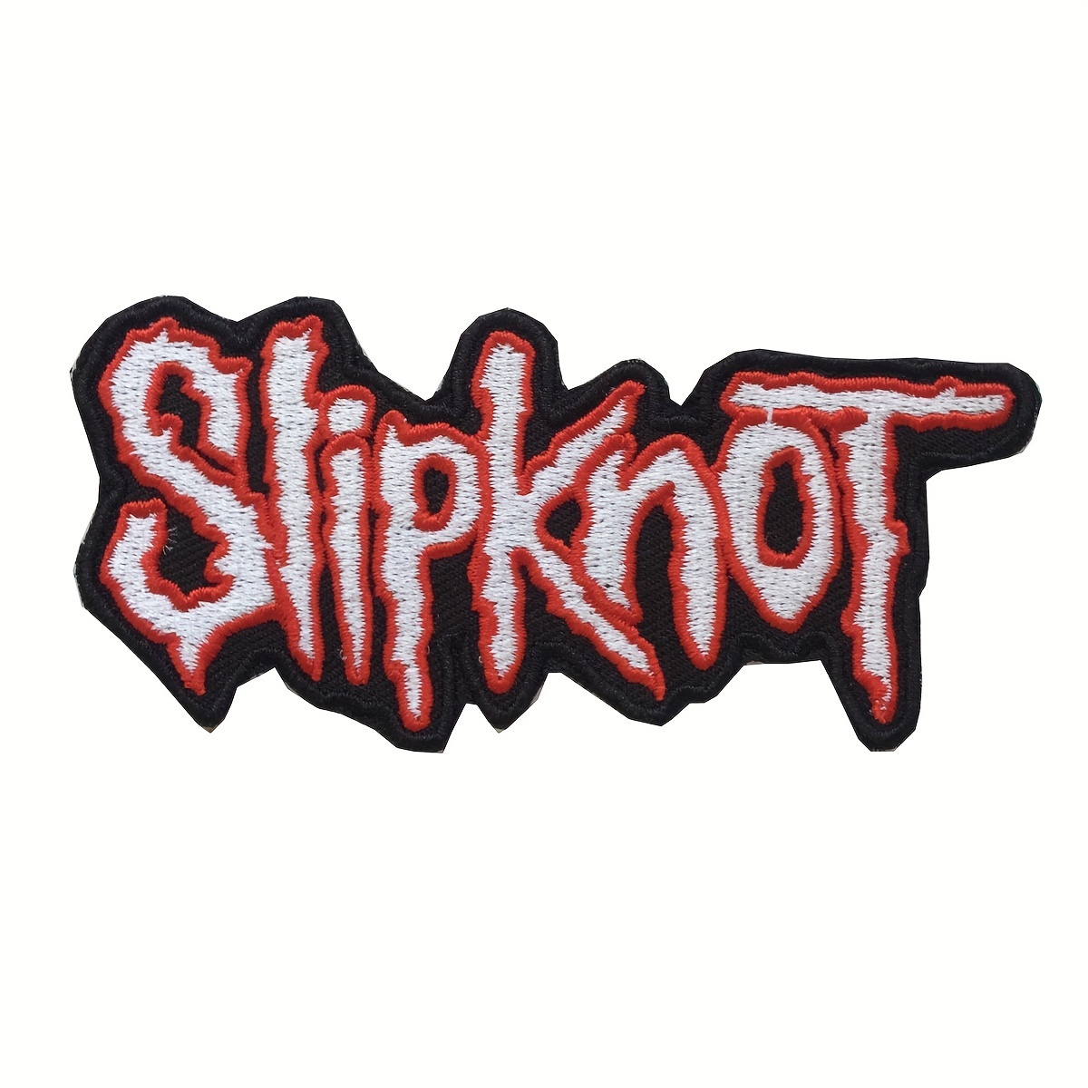 

1pc, White Text Slipknot With Red On Black Background Embroidered Patch Iron On Patch Suitable For Diy Jeans Jackets Clothing Bags Hat Decoration