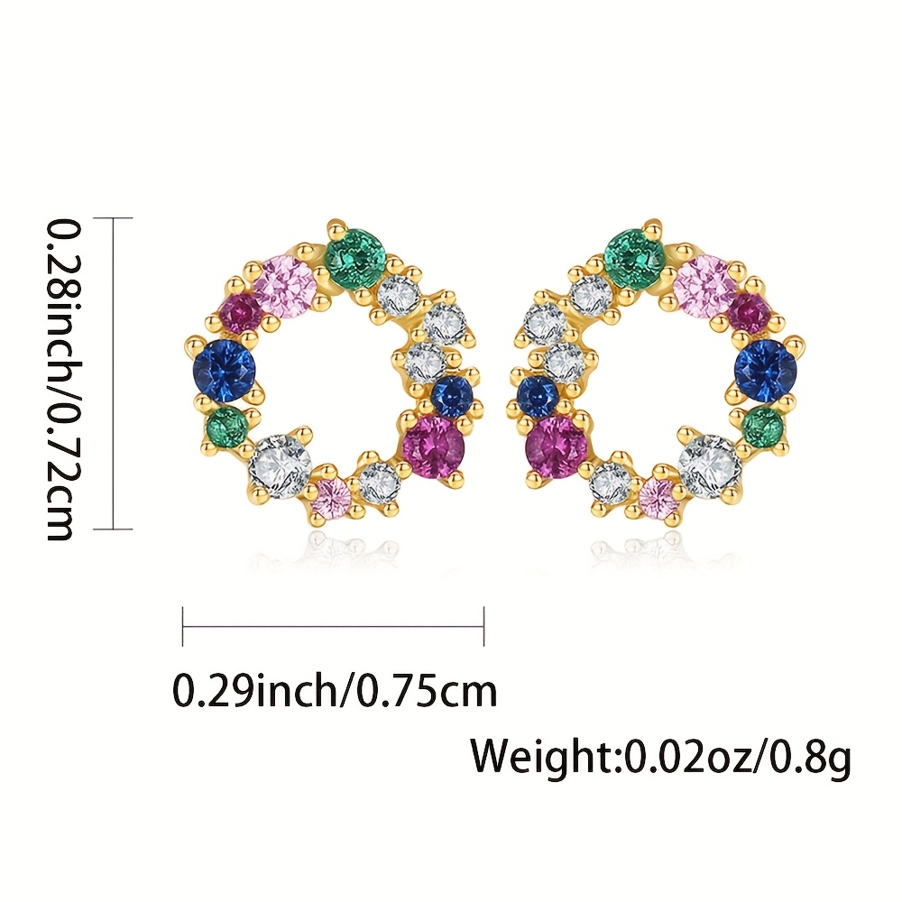 S925 Pure Silver Stud Earrings with Colorful Zirconia