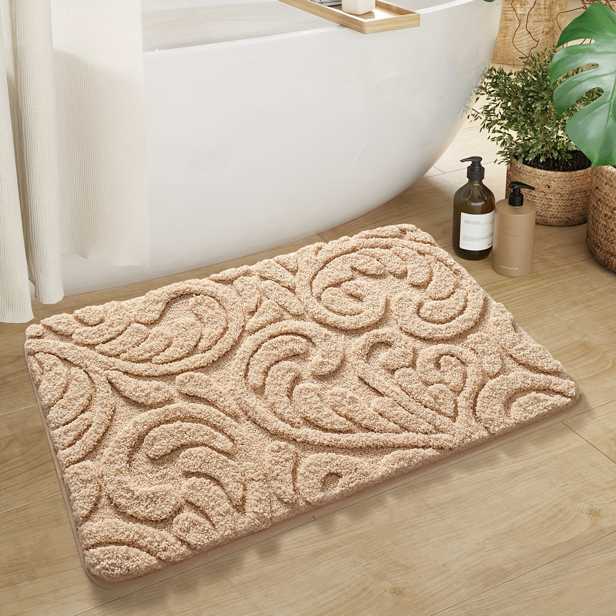 1pc Bathroom Rug Mat, Leaf Design Bath Rug, Extra Soft Absorbent Premium Bath Rug, Non-Slip Comfortable Bath Mat for Bathroom Floor, Sink, Bathtub, Shower Room, Christmas Decoration Christmas Gift