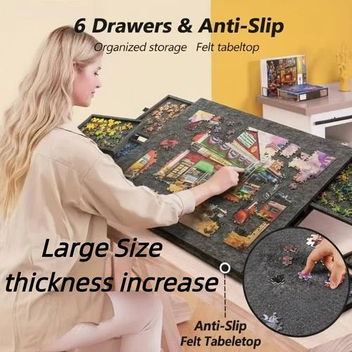 item picture dark gray grey camouflage 1000pcs for puzzle board set with a portable table frame lid and 6 drawers ultra lightweight and convenient for puzzles puzzle tools
